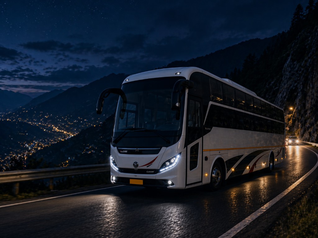 Coach on a scenic mountain road