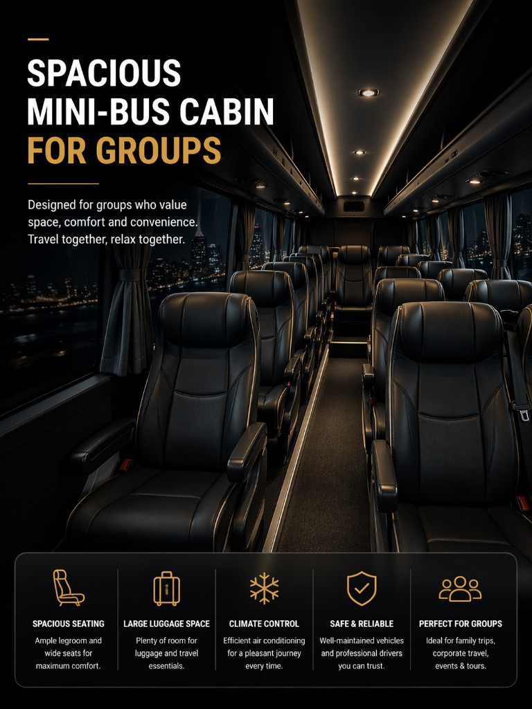 Spacious mini-bus cabin for groups